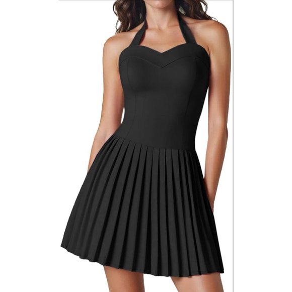 NEW black Cocktail Pleated Halter Mini Dress M - Picture 2 of 7